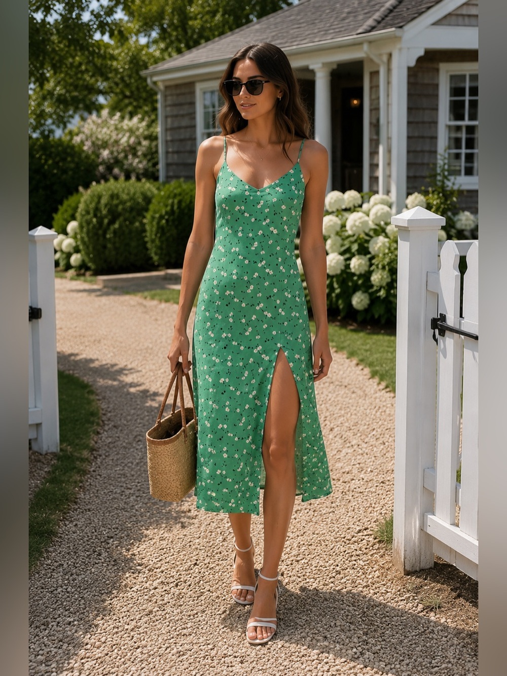 REFORMATION Crimini Pico Green Floral Midi Dress